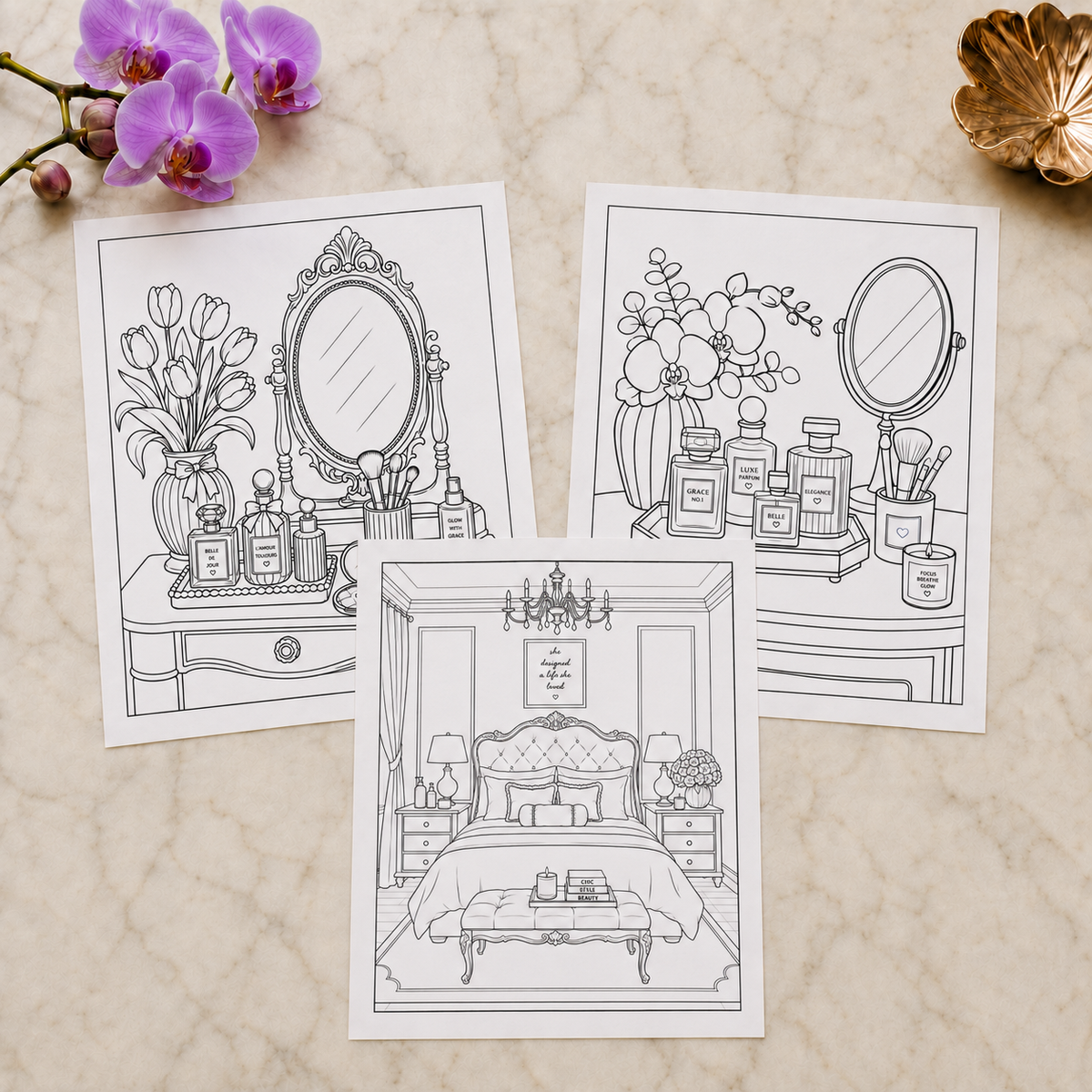 Luxury In Bloom: Vanity Edition — Print to Color Collection