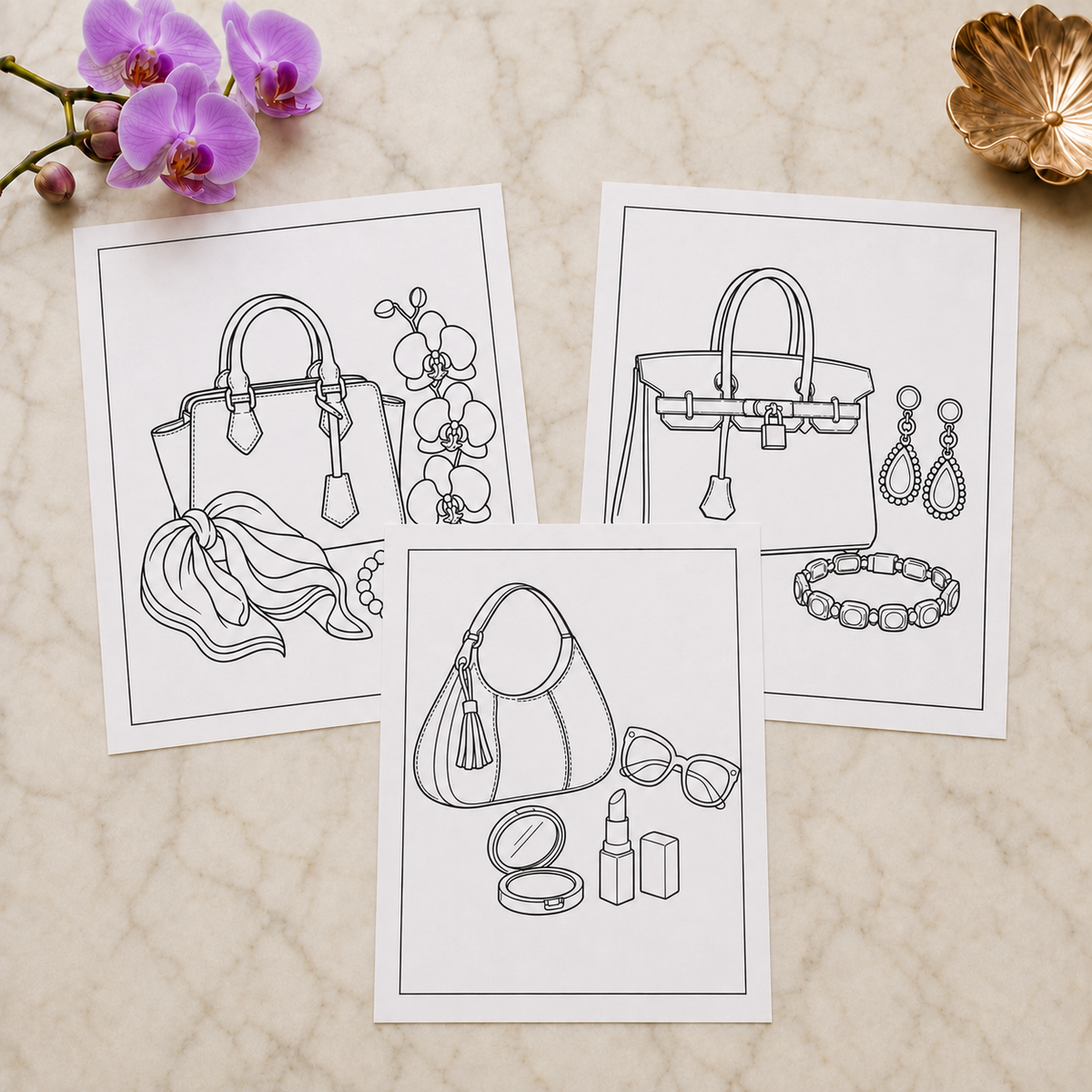 Purses, Pearls and Gems — Print to Color Collection
