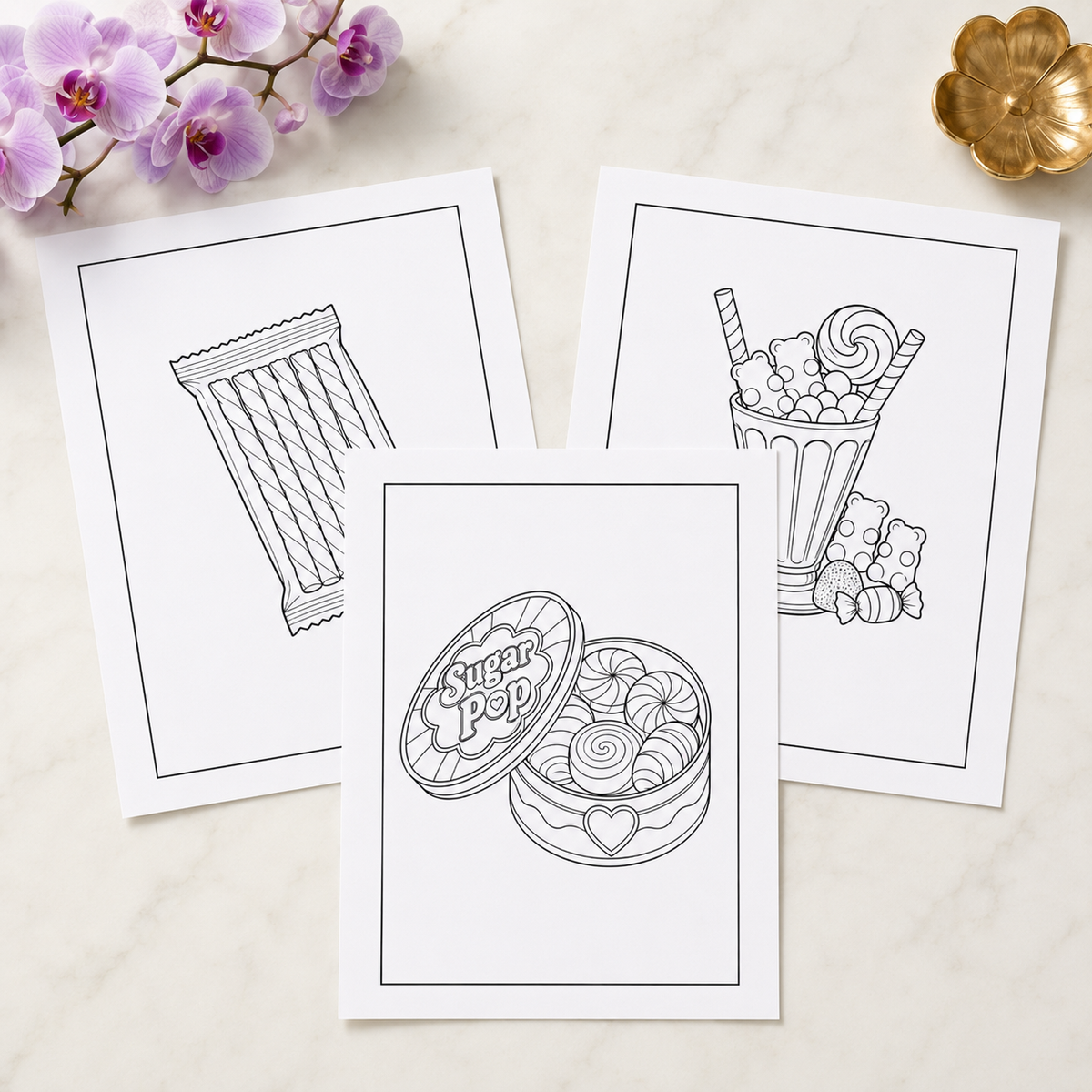 Sugar Pop: Candy, Gummies & Sugary Fun — Print to Color Collection