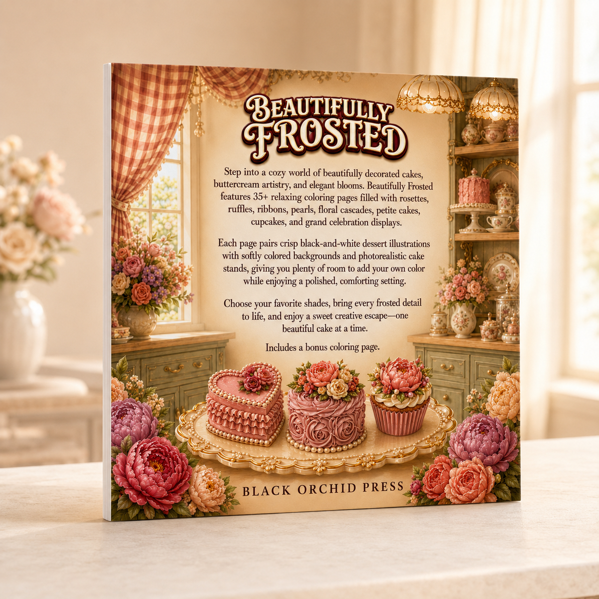 Beautifully Frosted: A Luxurious Coloring Book of Cakes, Buttercream & Blooms