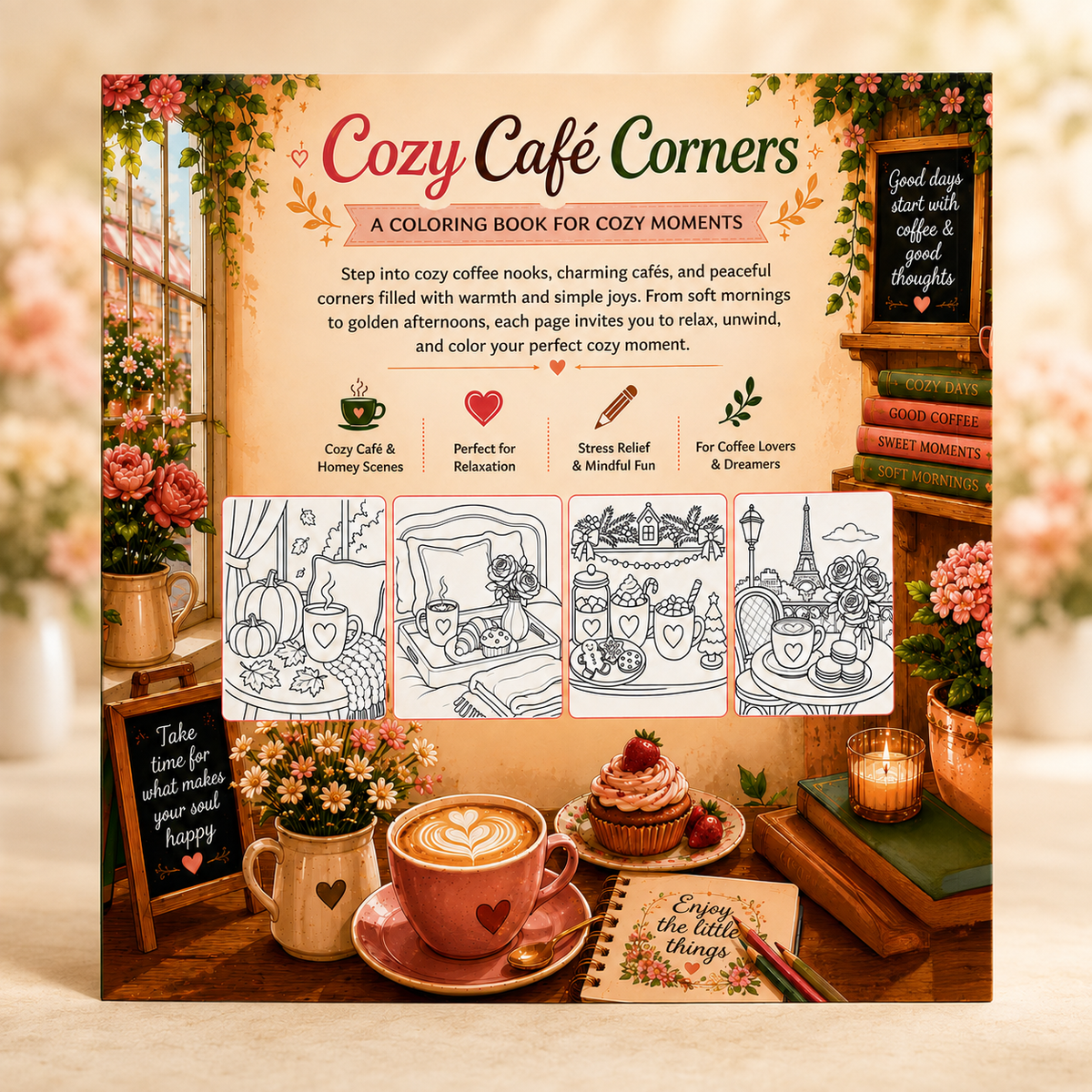 Cozy Cafe Corners — Print to Color Collection