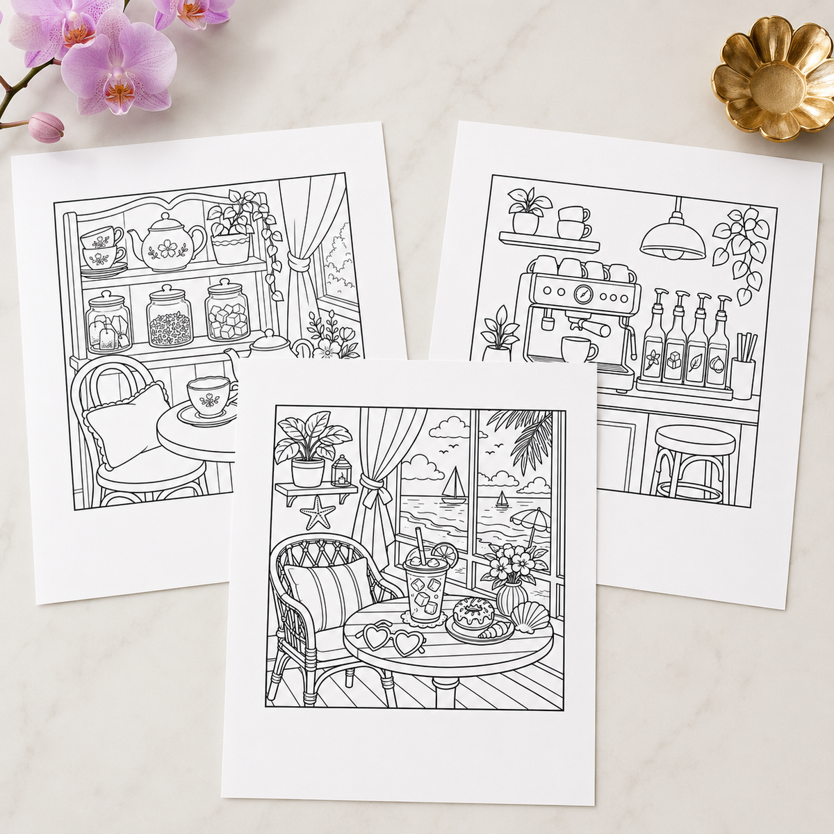 Cozy Cafe Corners — Print to Color Collection
