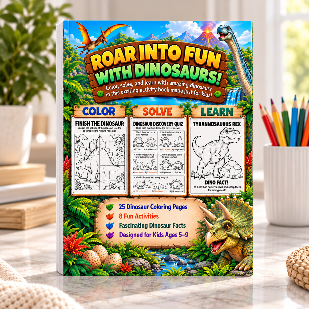 DINOSAURS IN THE WILD | Dinosaur Coloring & Activity Book for Kids Ages 5–9