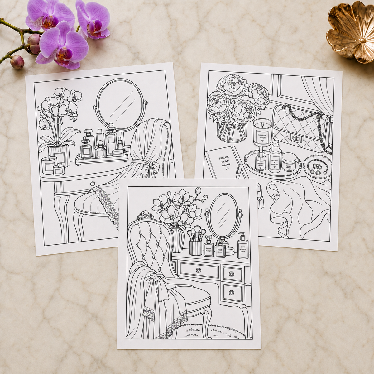Luxury In Bloom: Vanity Edition — Print to Color Collection