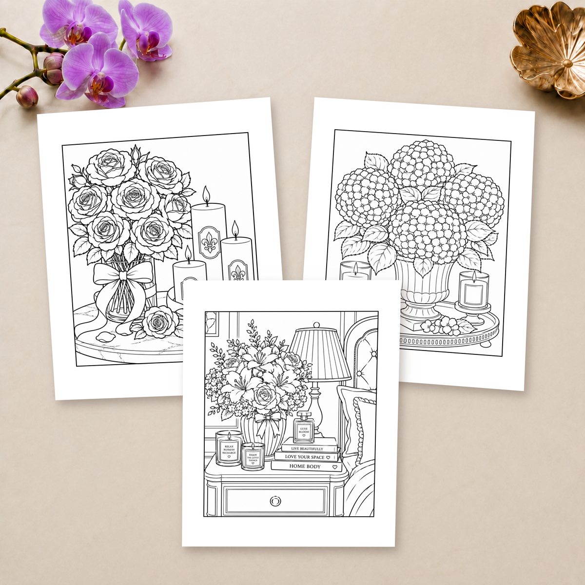 Luxury Floral Escapes — Print to Color Collection