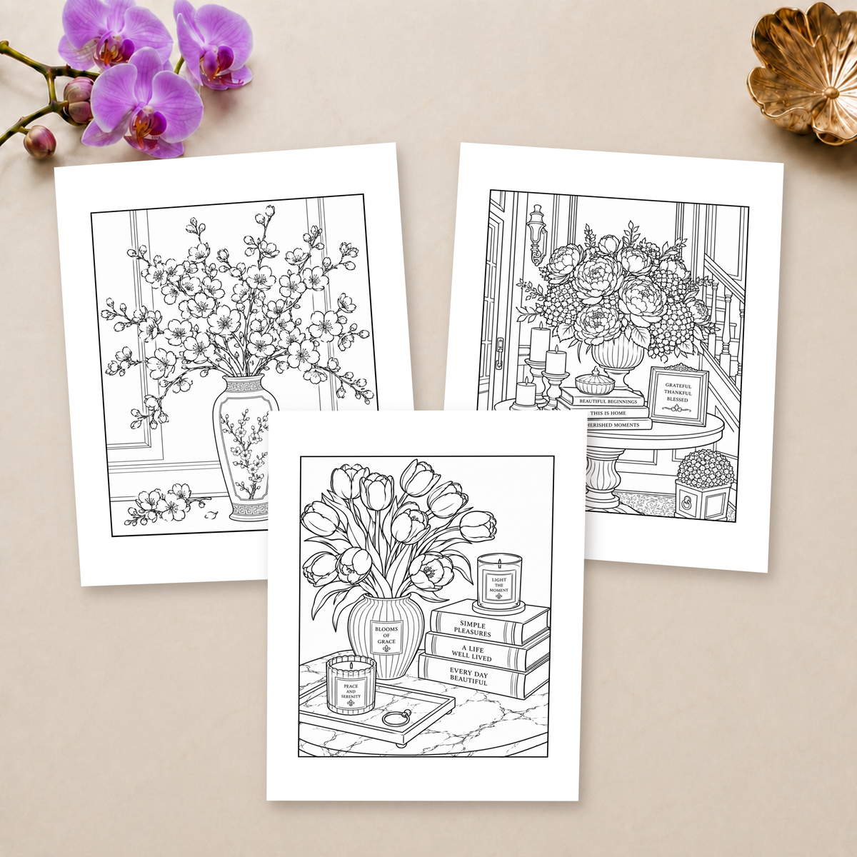 Luxury Floral Escapes — Print to Color Collection