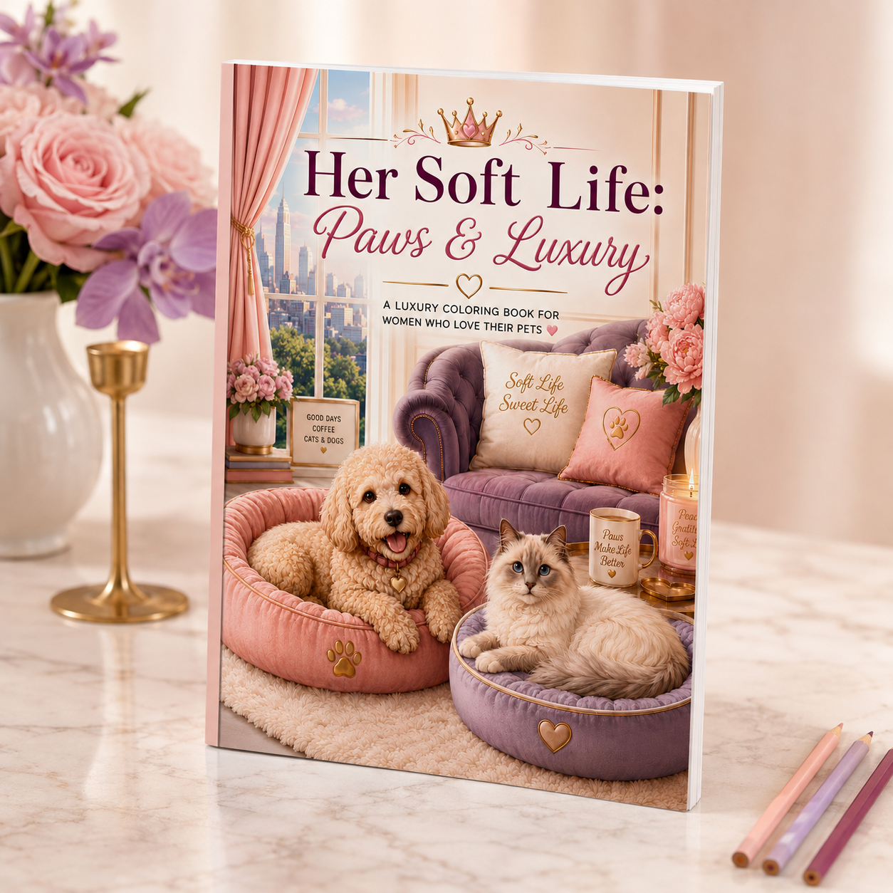 Her Soft Life: Paws & Luxury: Coloring Book for Adults & Pet Lovers